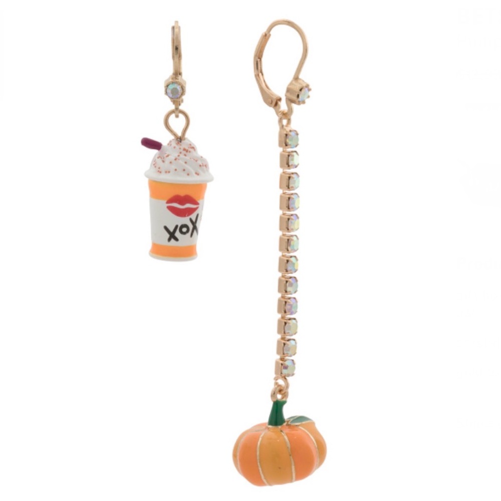 BETSEY JOHNSON Pumpkin Spice Latte Mismatched Statement Earrings NWTS